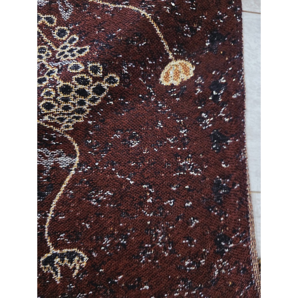 Pashmina 90%‎ Cashmere 10% Silk Long Floral Scarf Shawl Wrap Brown Gold Fringe - Picture 5 of 13